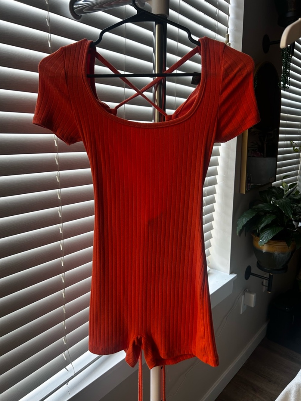 Ribbed Tank Romper in Bright Orange